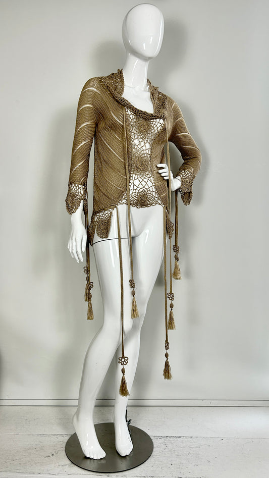 Alexander McQueen knitted gold top with tassels