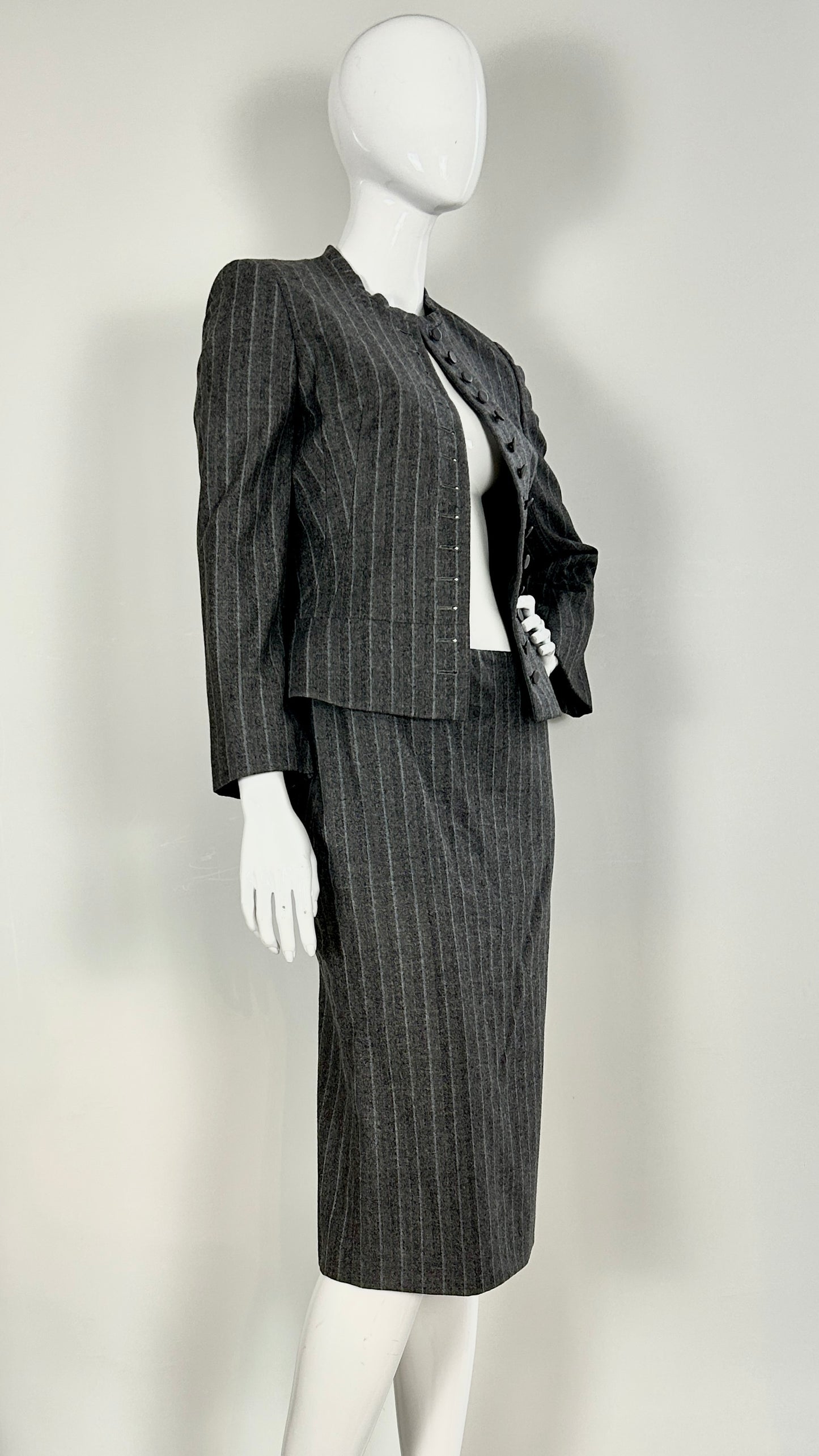 Alexander McQueen pinstripe skirt suit ensemble