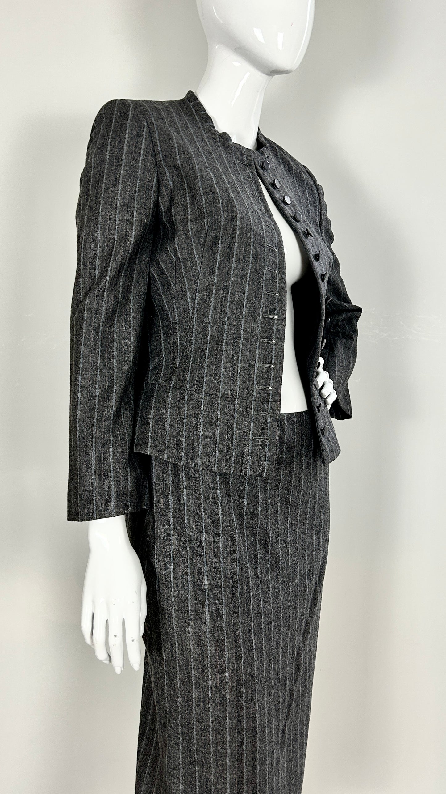 Alexander McQueen pinstripe skirt suit ensemble
