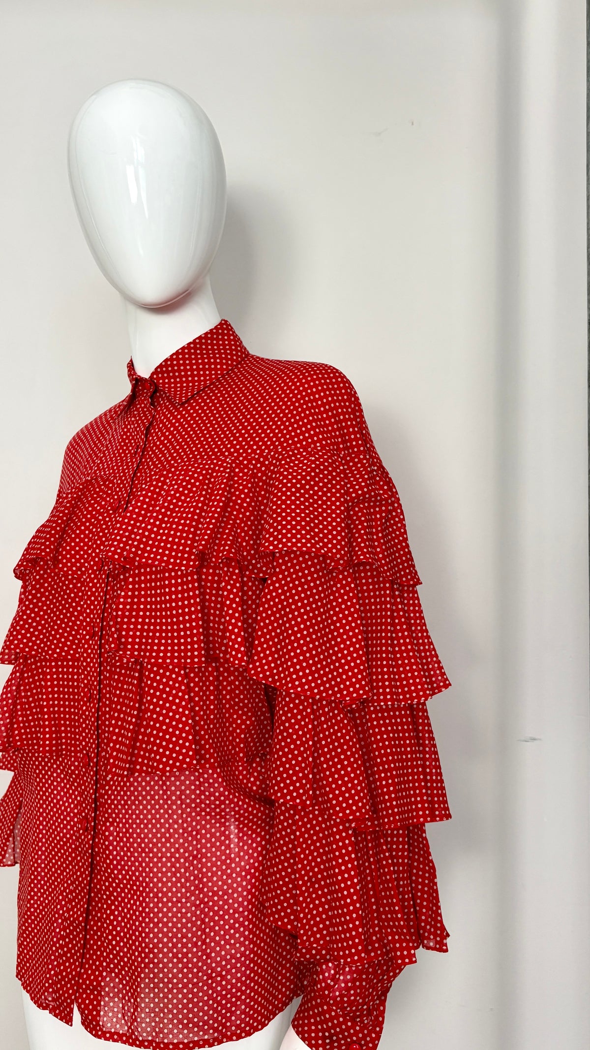 Nina Ricci 1970's polkadot tiered ruffle blouse