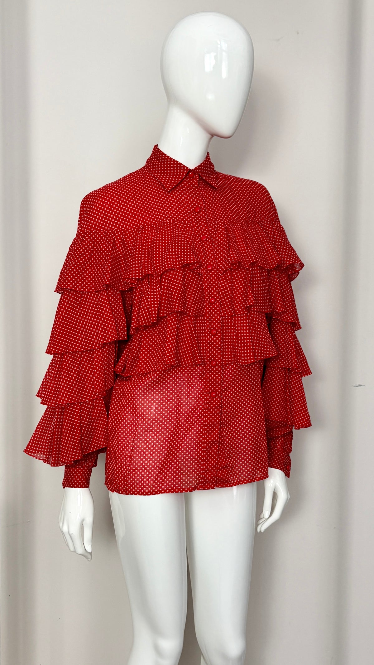 Nina Ricci 1970's polkadot tiered ruffle blouse