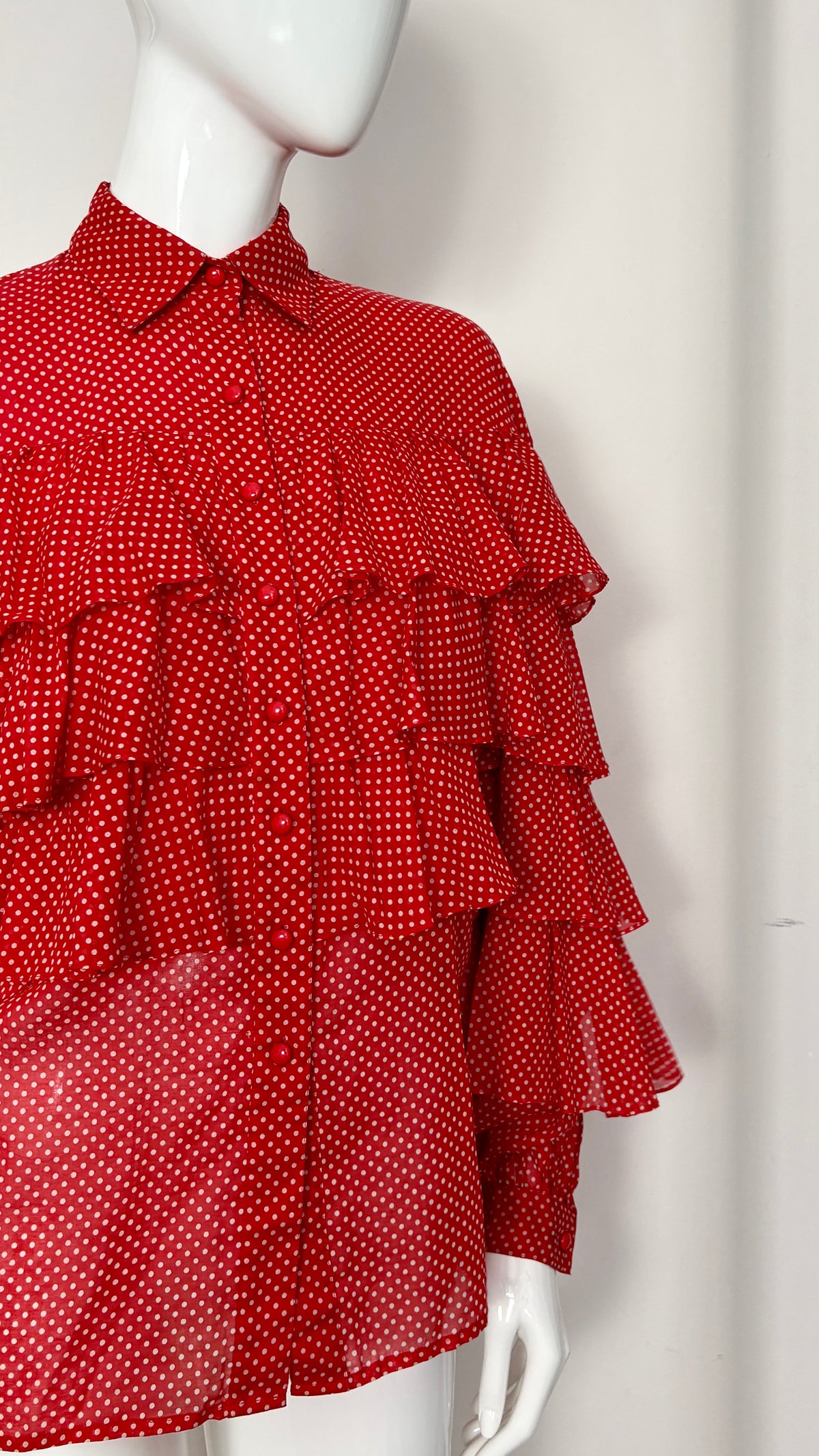 Nina Ricci 1970's polkadot tiered ruffle blouse