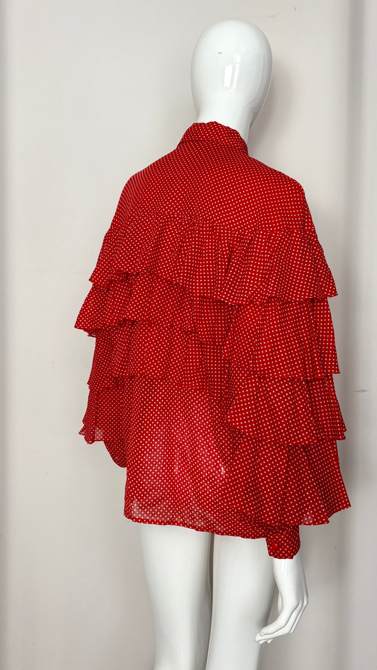 Nina Ricci 1970's polkadot tiered ruffle blouse