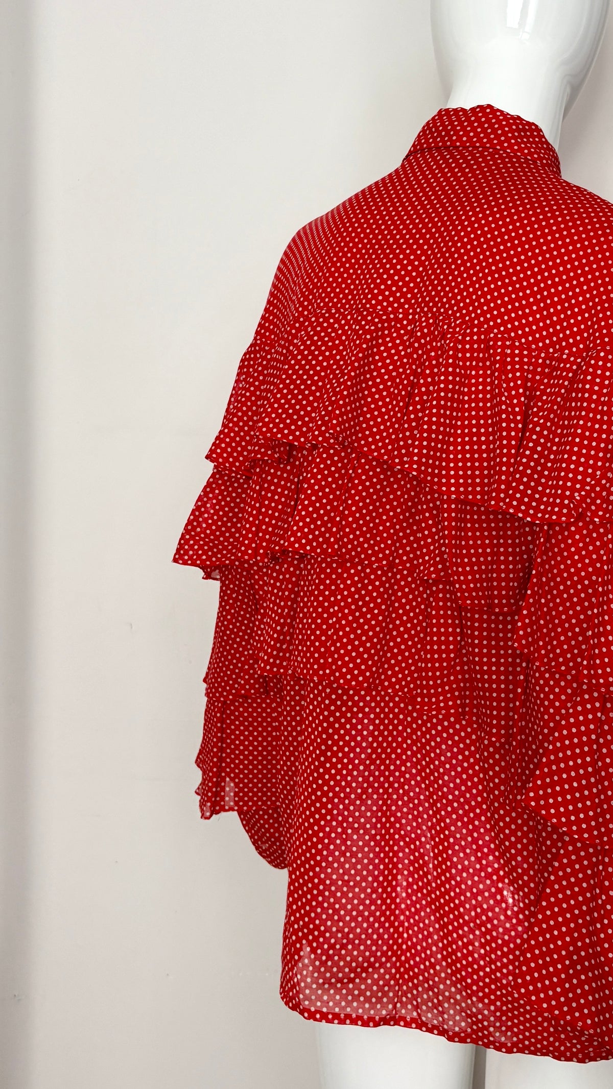 Nina Ricci 1970's polkadot tiered ruffle blouse