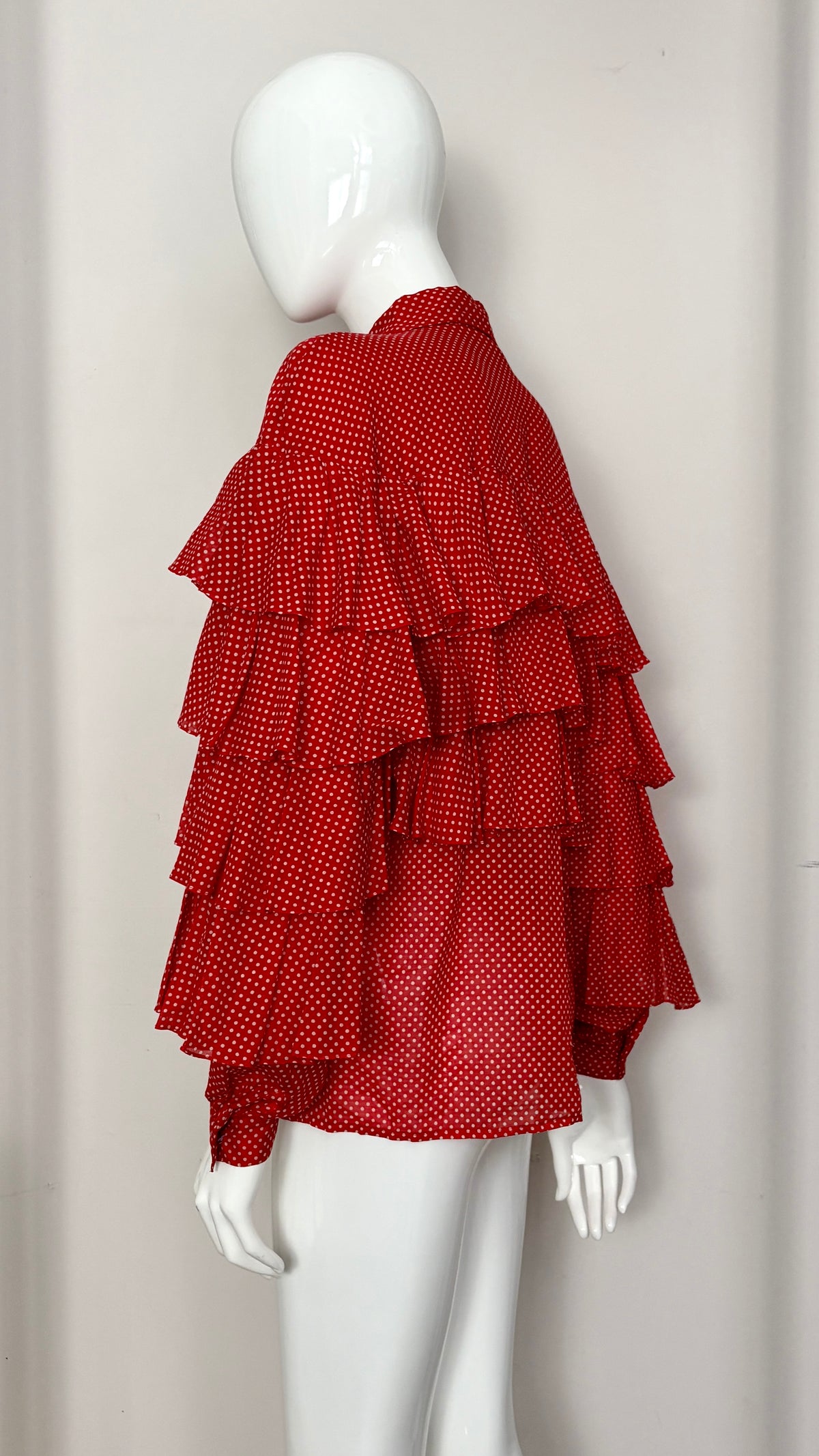 Nina Ricci 1970's polkadot tiered ruffle blouse