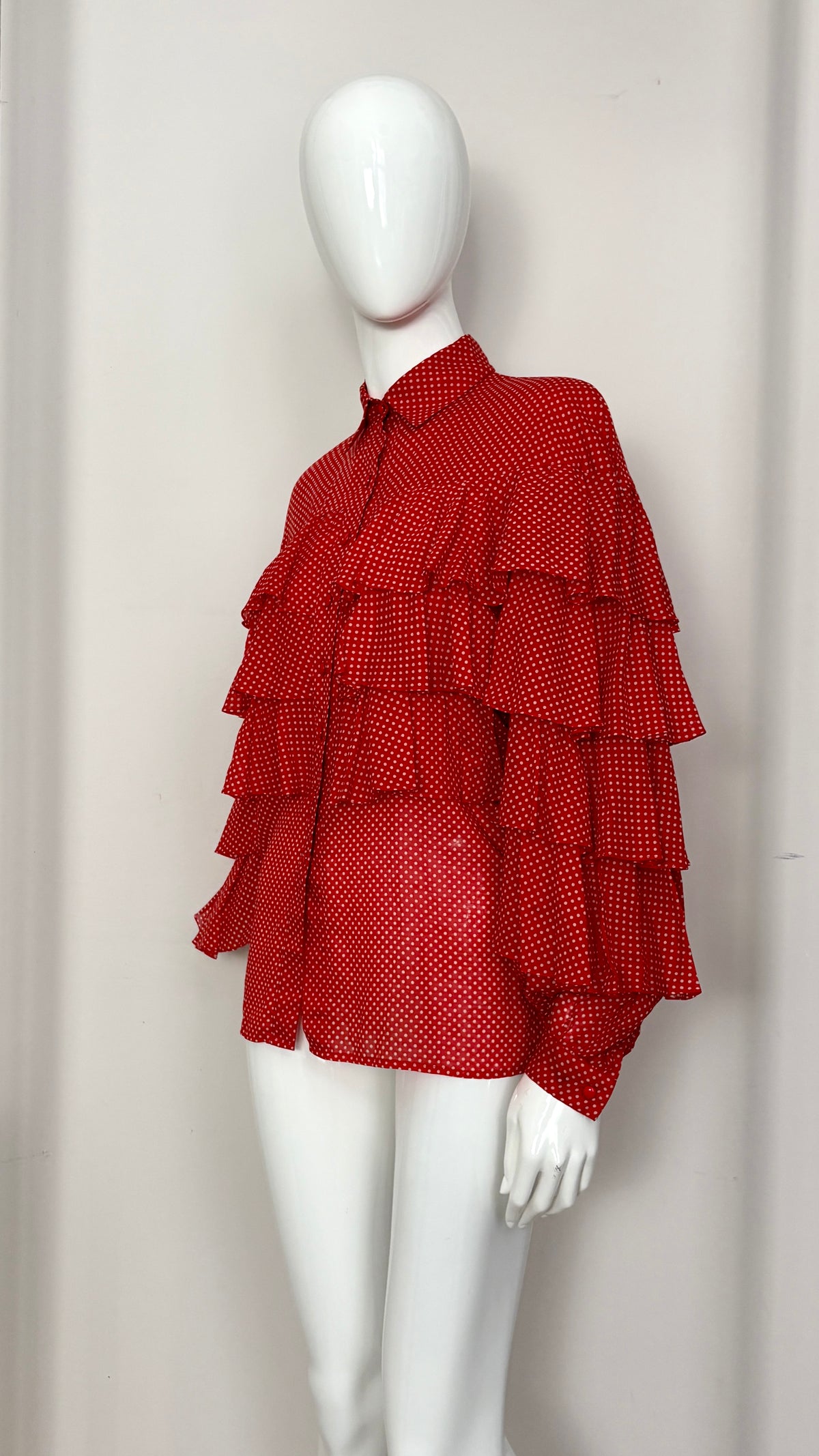 Nina Ricci 1970's polkadot tiered ruffle blouse