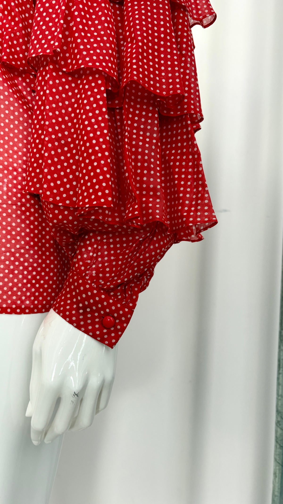 Nina Ricci 1970's polkadot tiered ruffle blouse