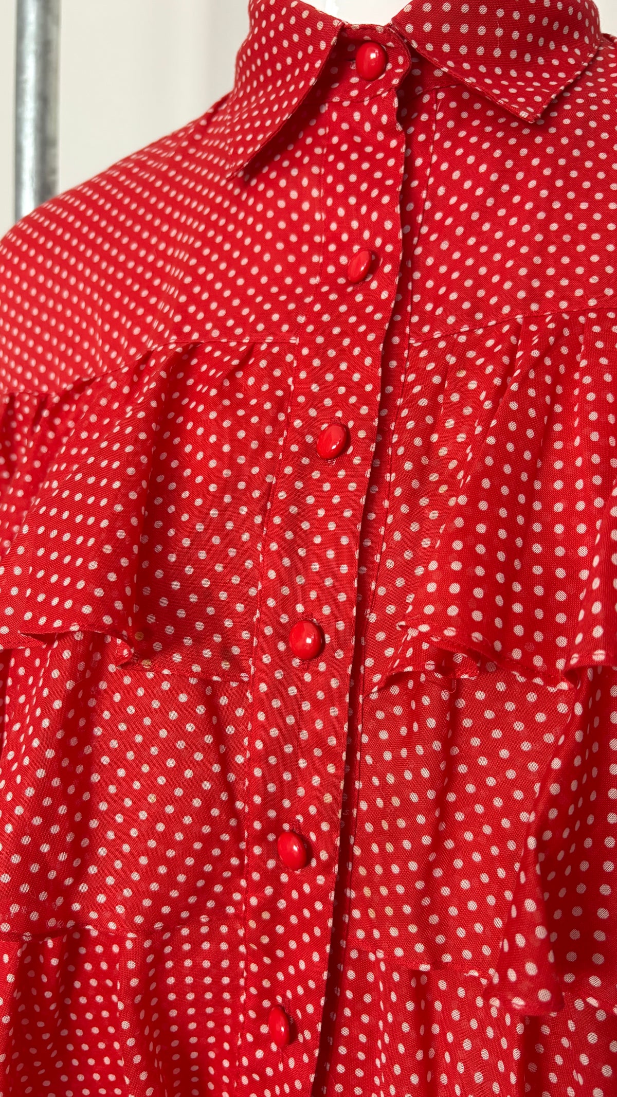 Nina Ricci 1970's polkadot tiered ruffle blouse