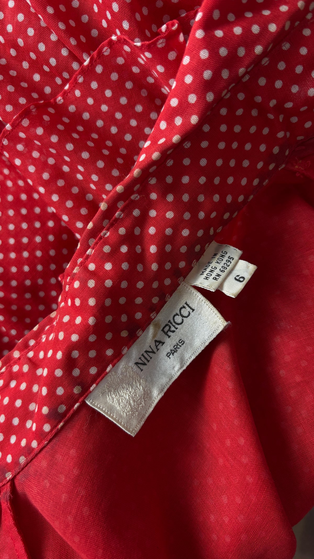 Nina Ricci 1970's polkadot tiered ruffle blouse