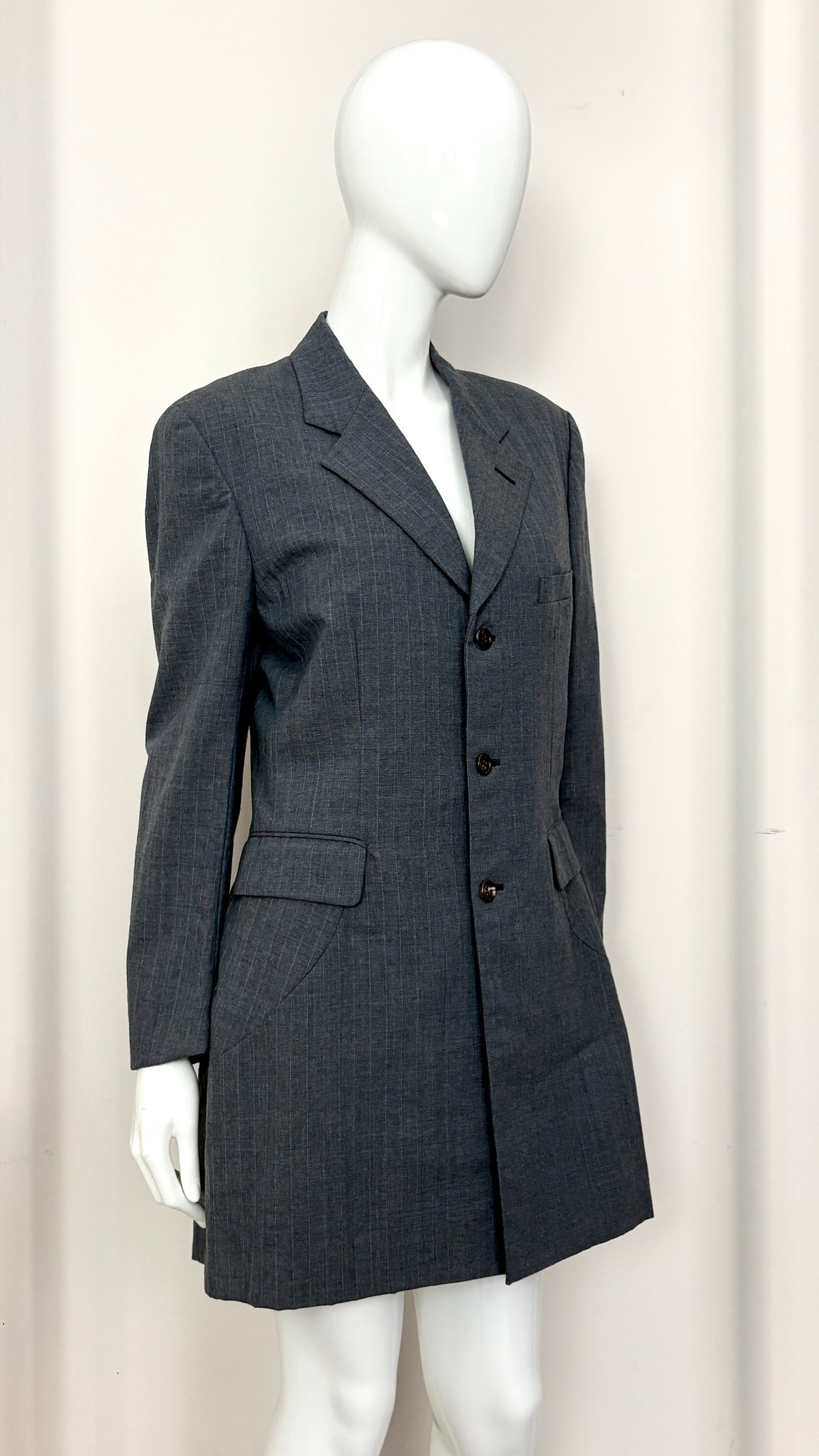 Comme des Garcons S/S 1995 pinstripe sculptural bustle suit