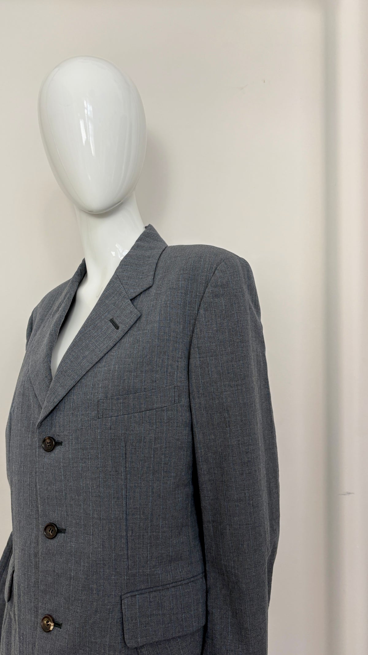 Comme des Garcons S/S 1995 pinstripe sculptural bustle suit