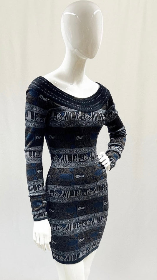 Alaïa A/W 1990 mini dress with calligraphy motif