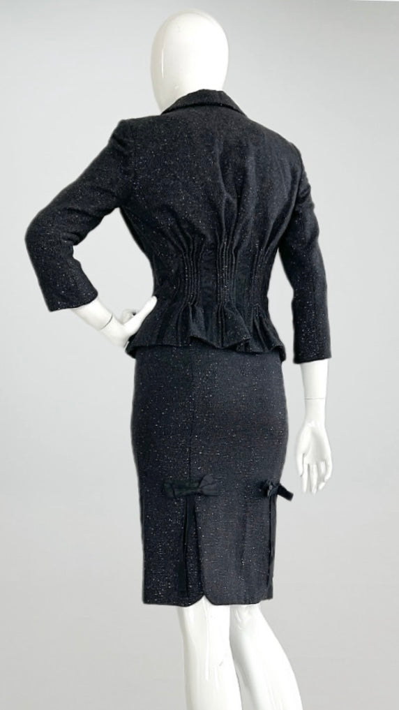 John Galliano black and silver lurex weave suit