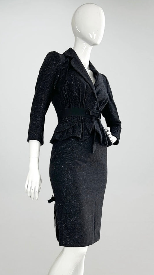 John Galliano black and silver lurex weave suit