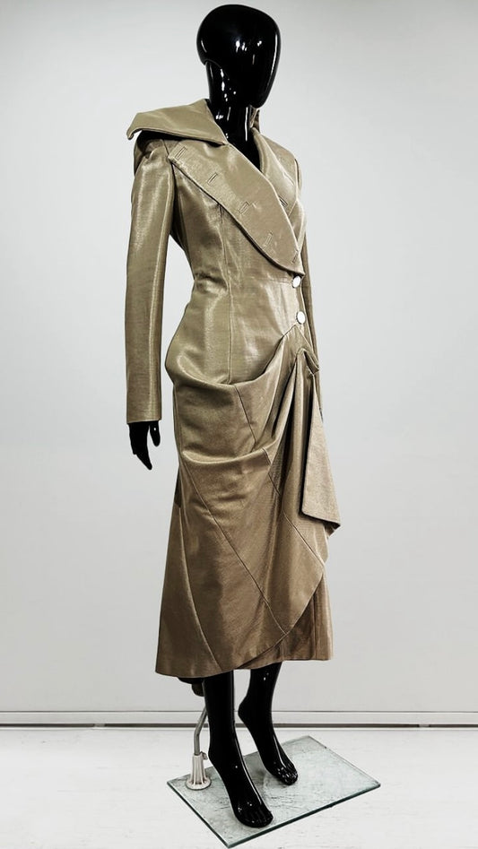 Alexander McQueen S/S 2007 ‘sarabande’ gold silk coat with draped front