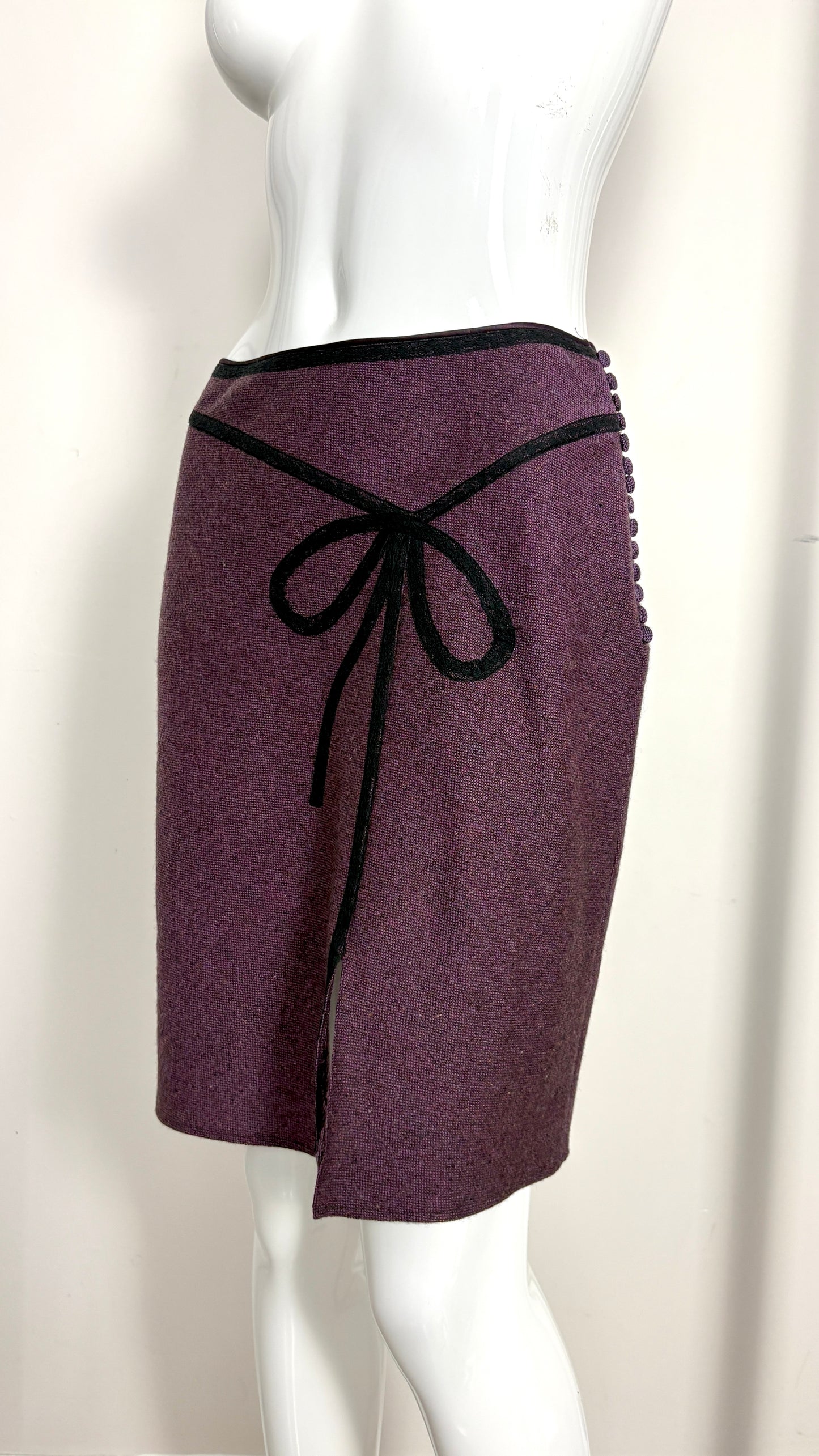 John Galliano circa 1994 aubergine bow applique suit