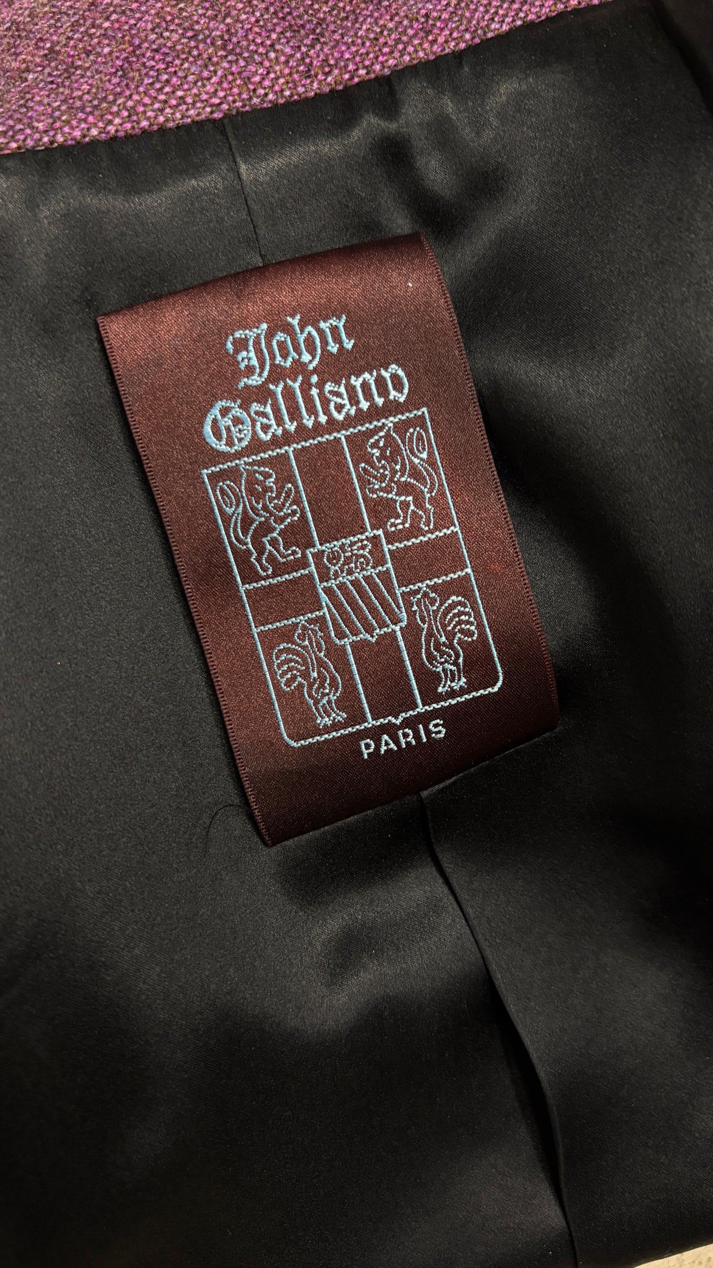John Galliano circa 1994 aubergine bow applique suit
