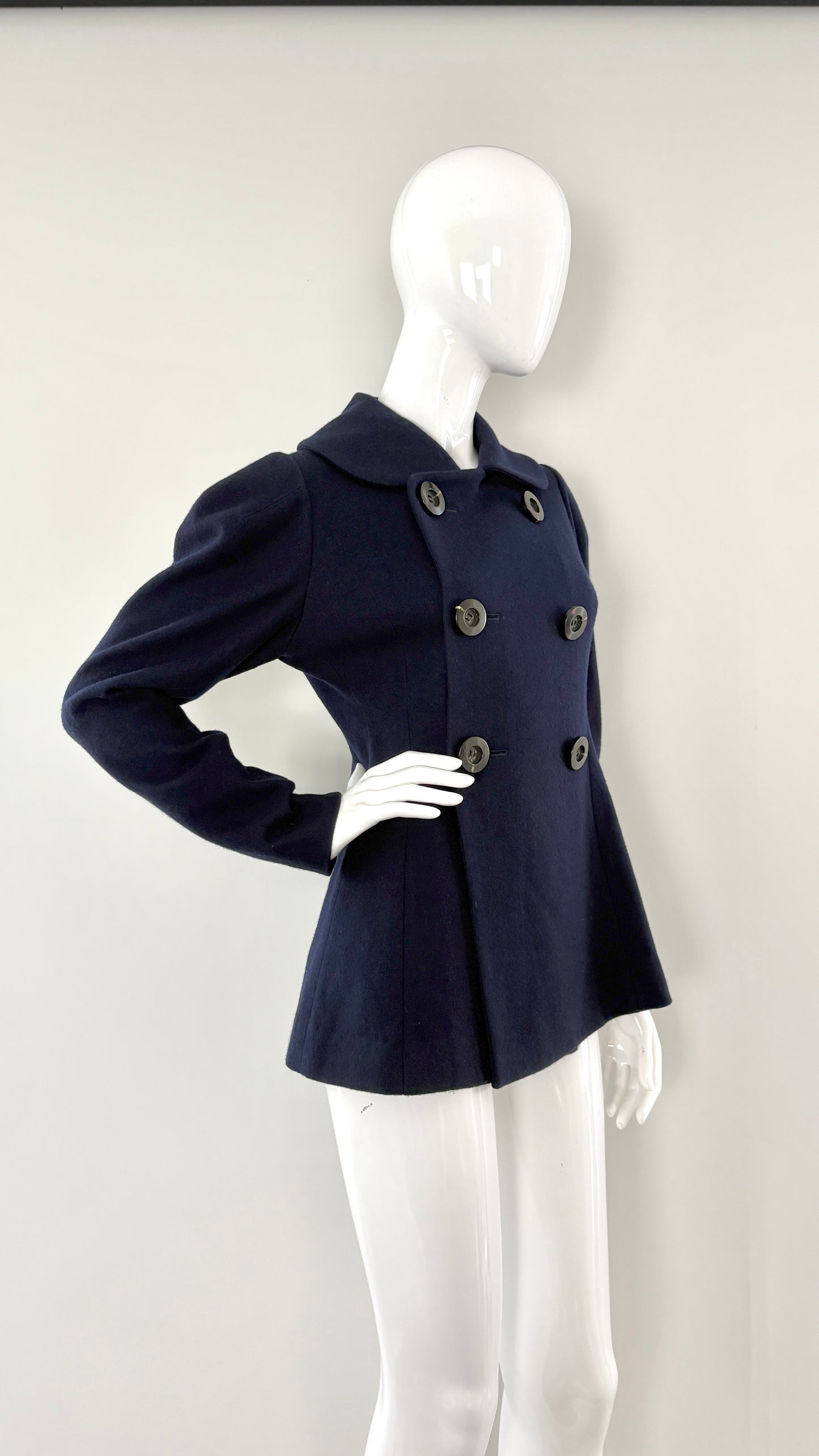 Yohji Yamamoto navy peacoat with twisted seams