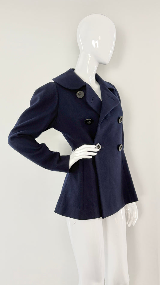 Yohji Yamamoto navy peacoat with twisted seams