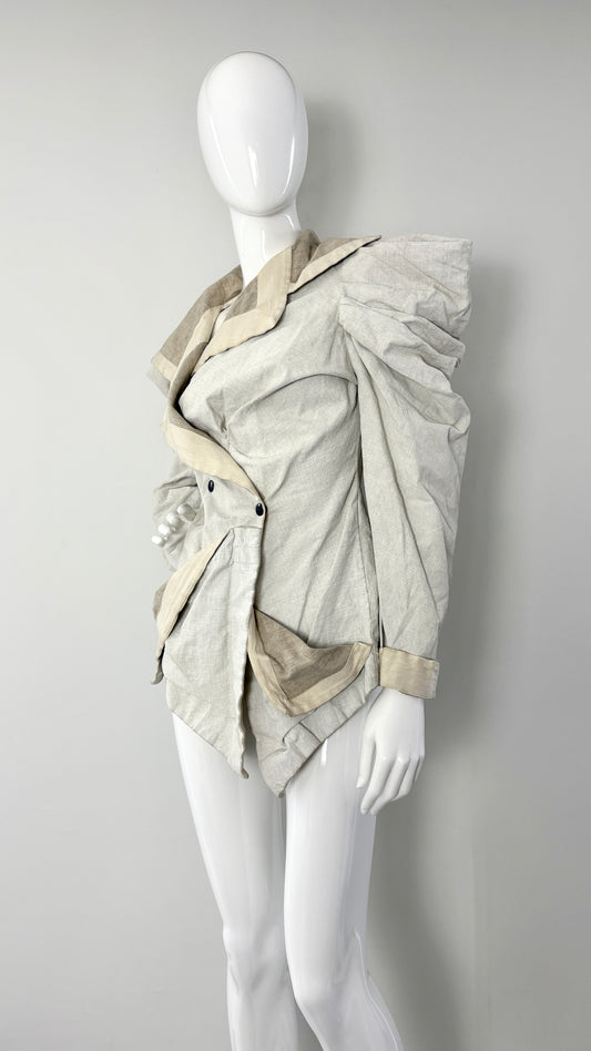 Vivienne Westwood Linen asymmetric jacket with black paint stripe