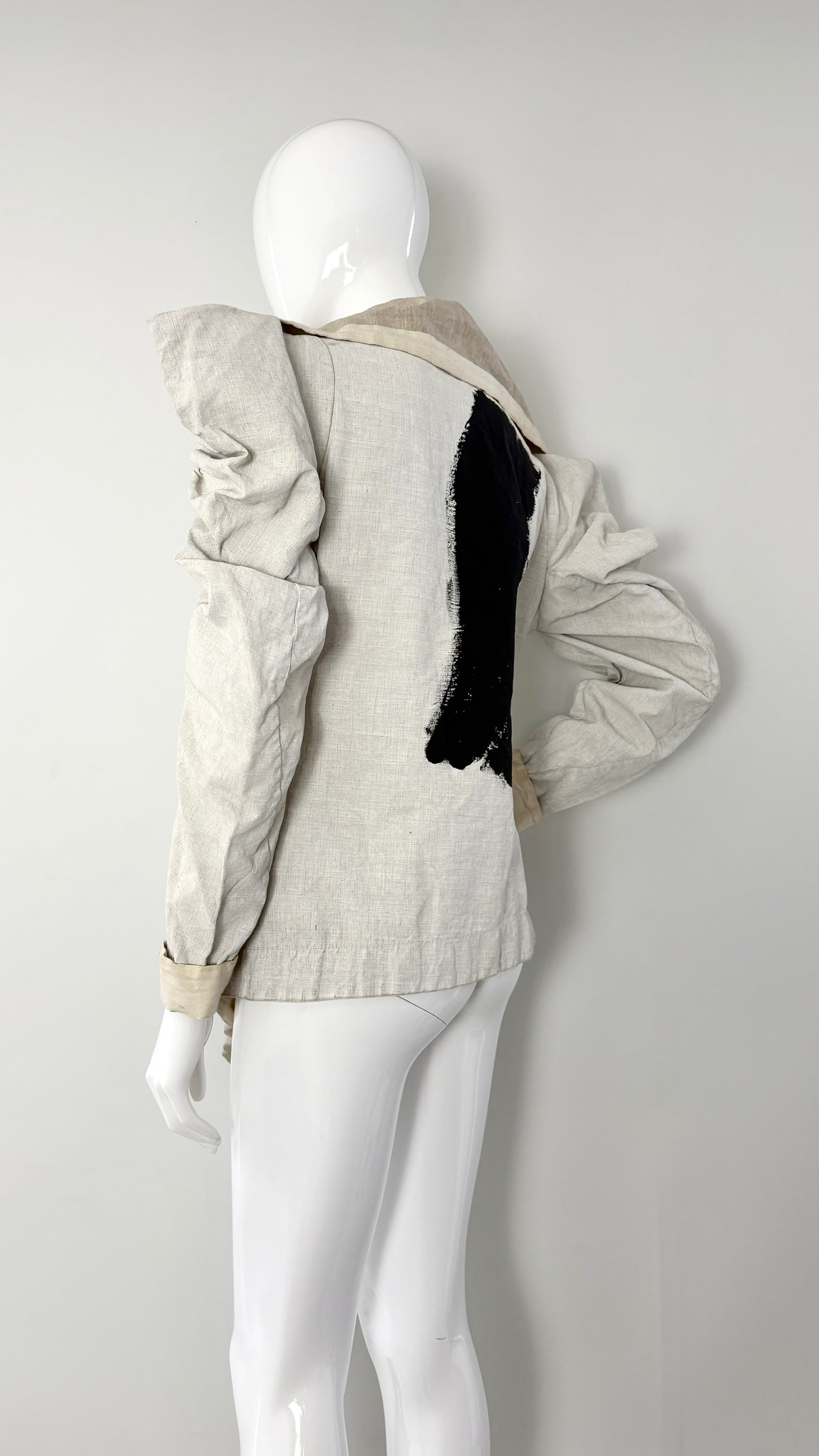 Vivienne Westwood Linen asymmetric jacket with black paint stripe