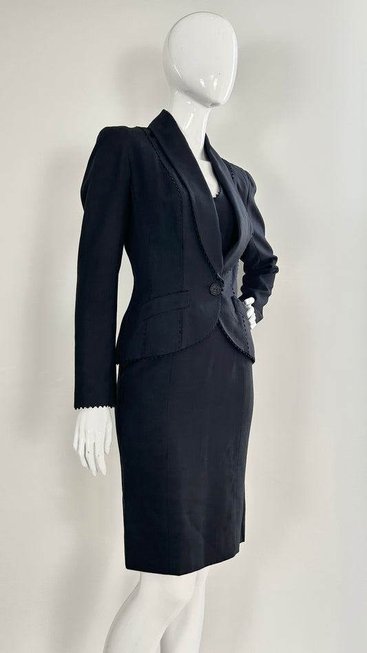John Galliano tailored pencil dress and jacket with scalloped trim