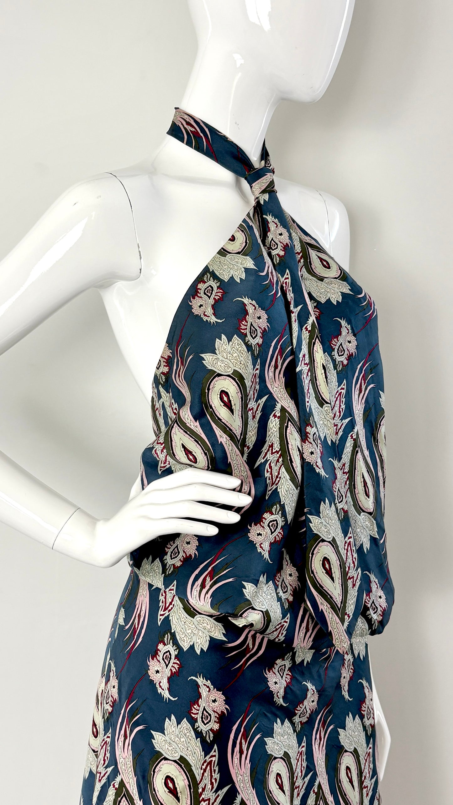 Alexander McQueen S/S 2001 'VOSS' collection paisley print tie dress
