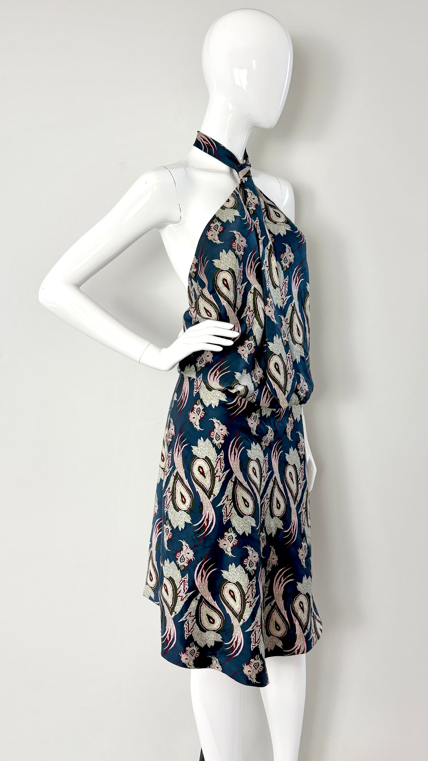 Alexander McQueen S/S 2001 'VOSS' collection paisley print tie dress