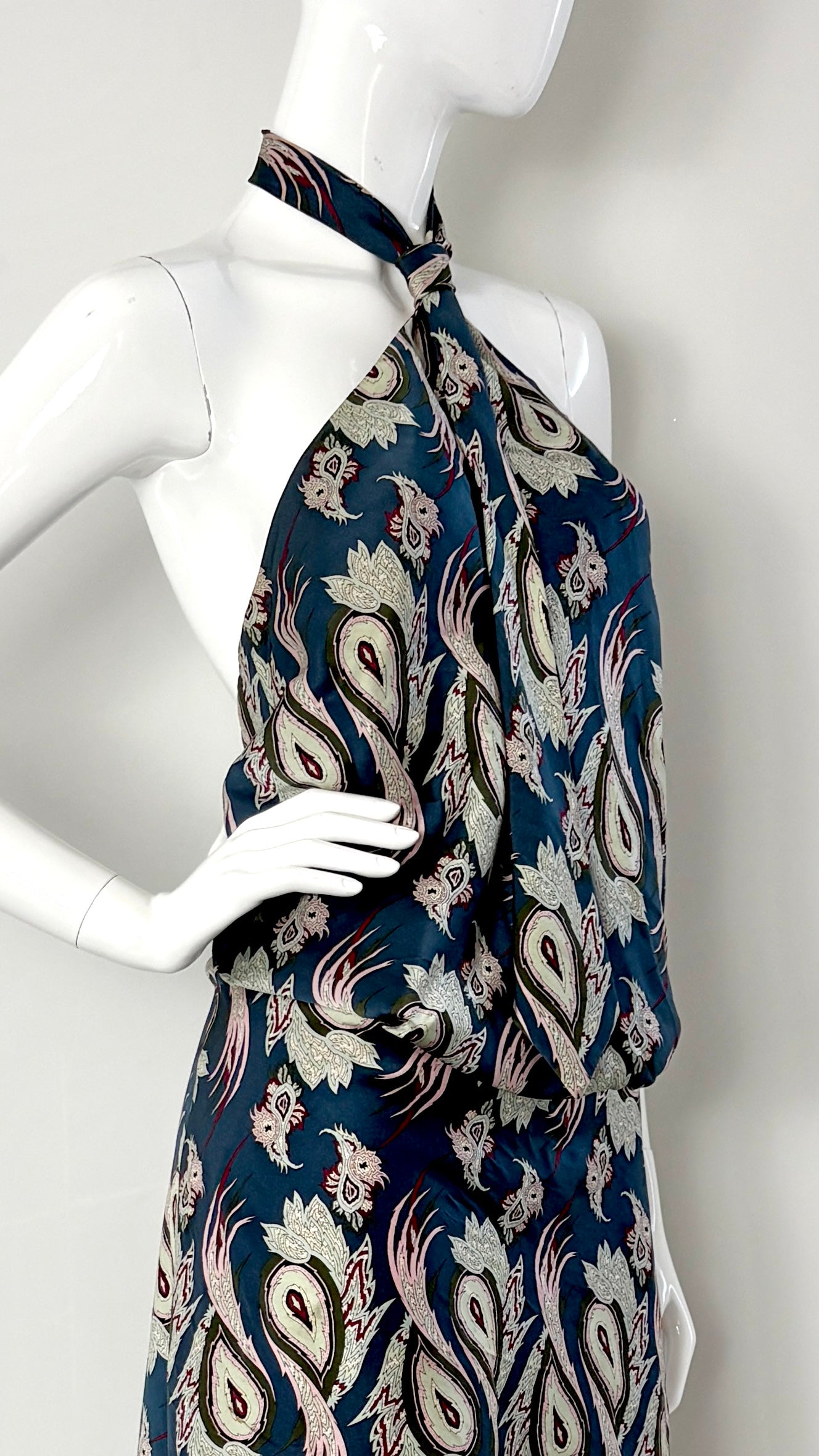 Alexander McQueen S/S 2001 'VOSS' collection paisley print tie dress
