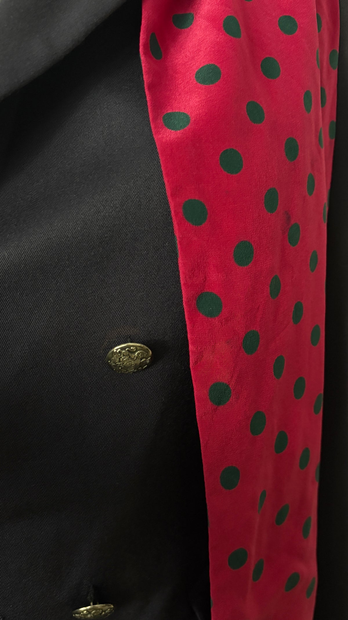 John Richmond A/W 1992 navy suit with polkadot scarf trim