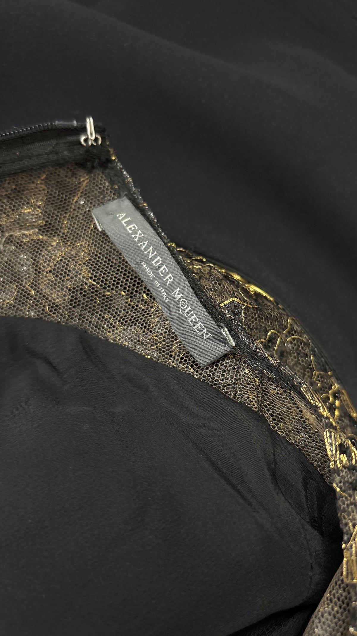 Alexander McQueen gold lace cutout gown