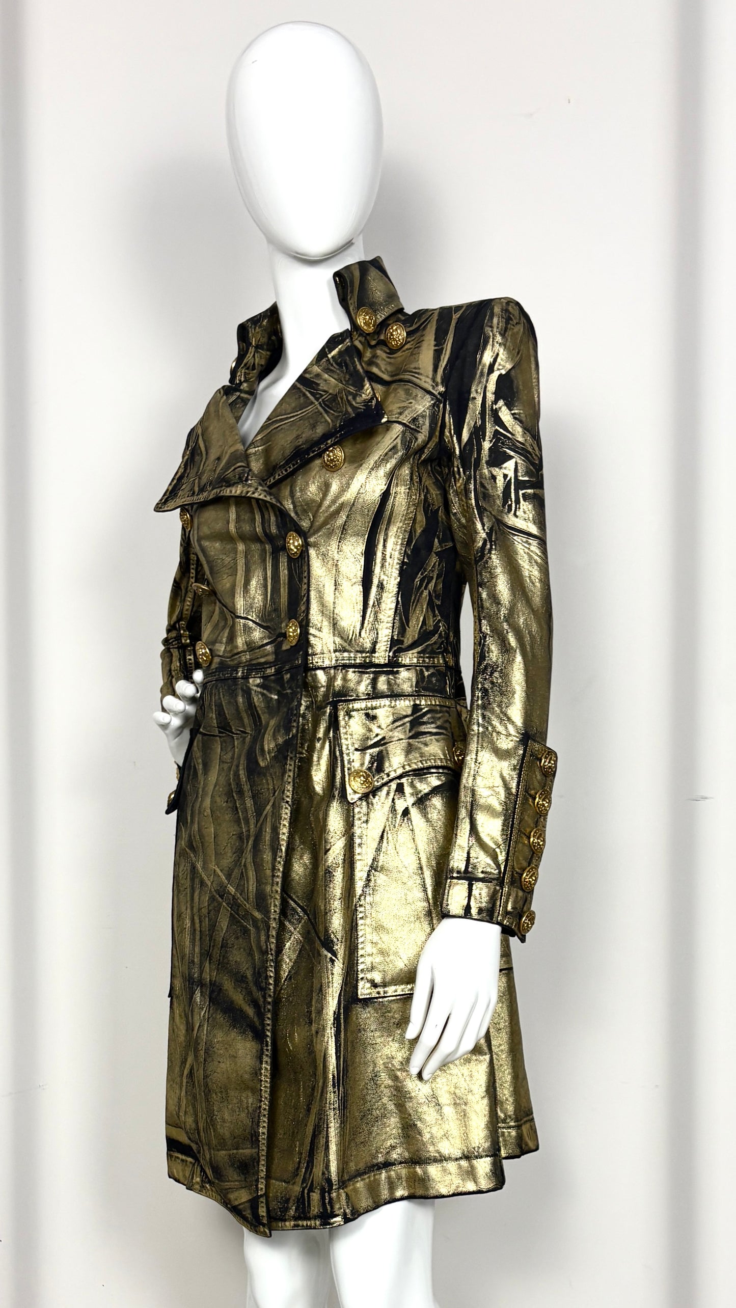 Balmain gold laminated frock coat
