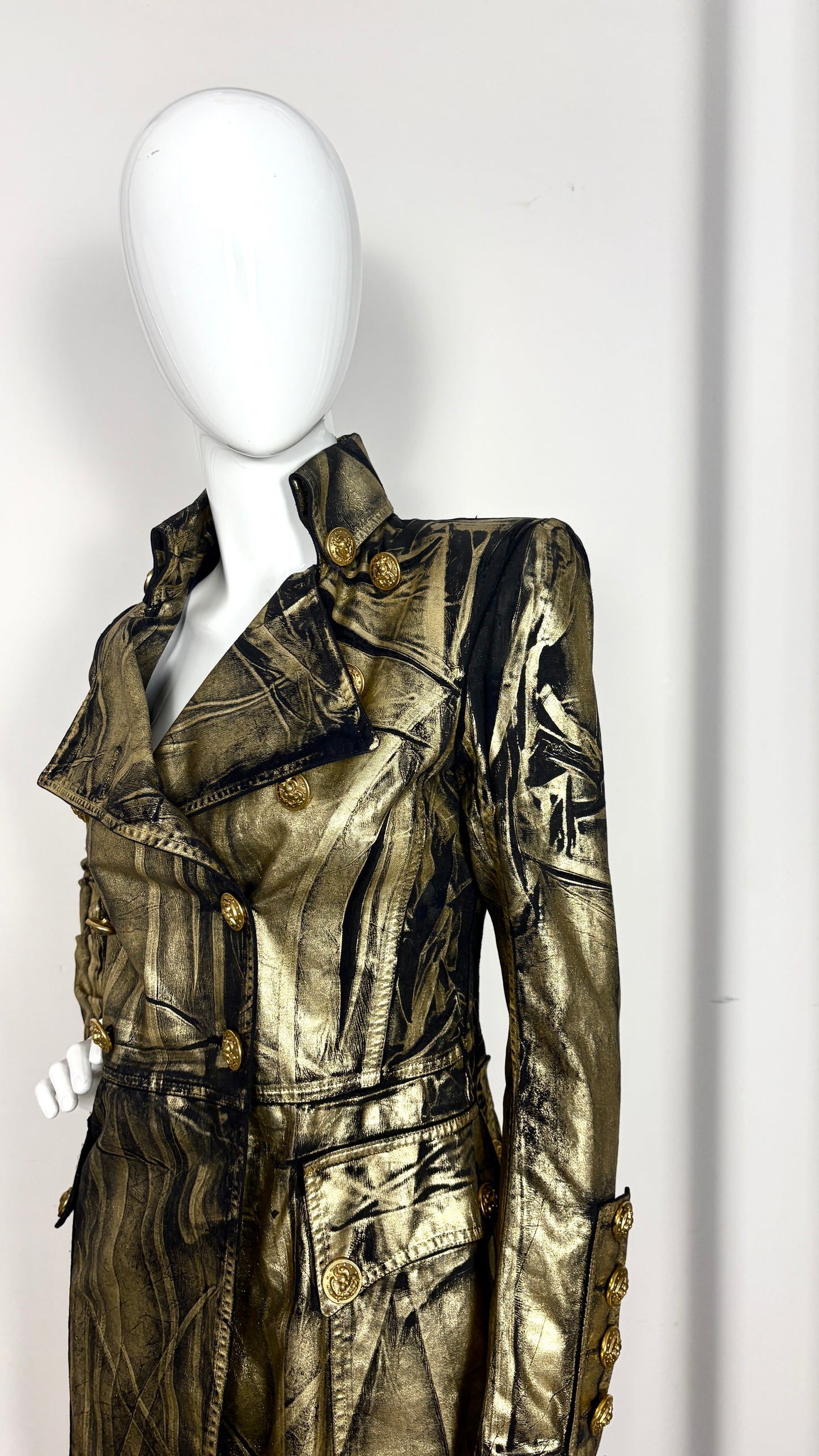 Balmain gold laminated frock coat