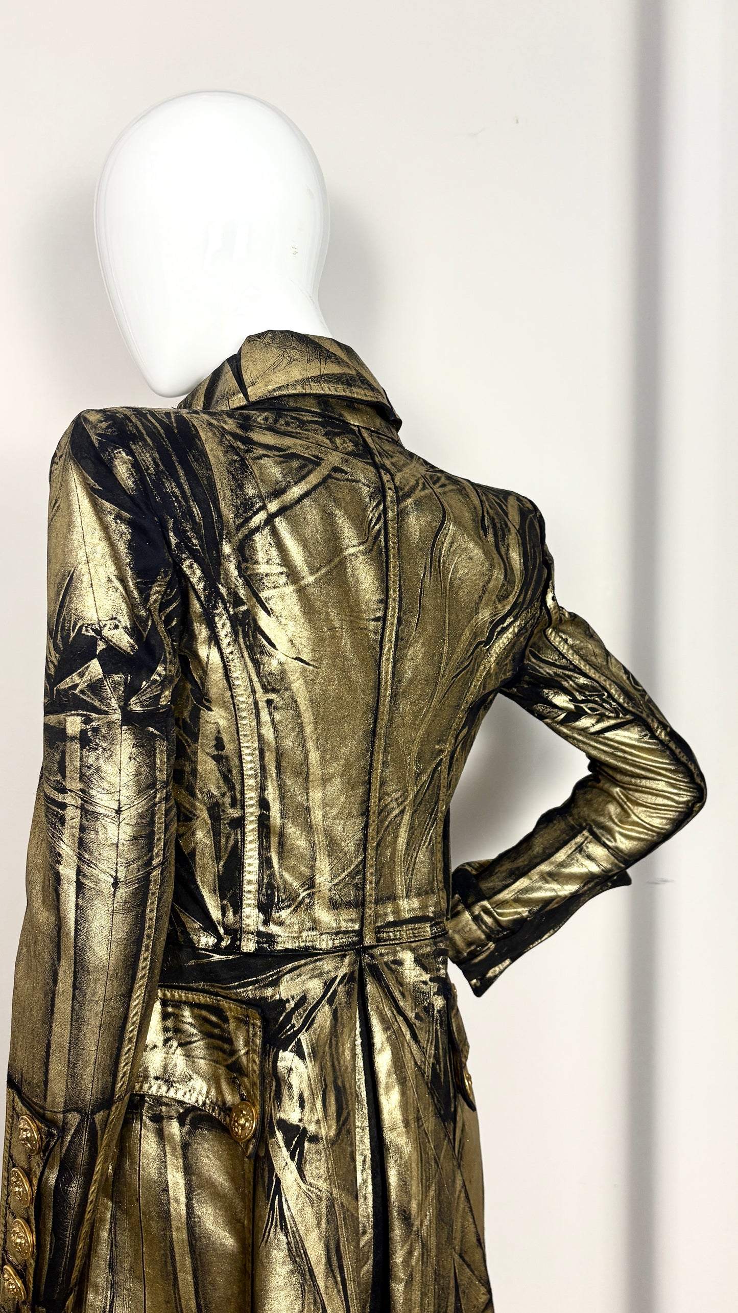 Balmain gold laminated frock coat