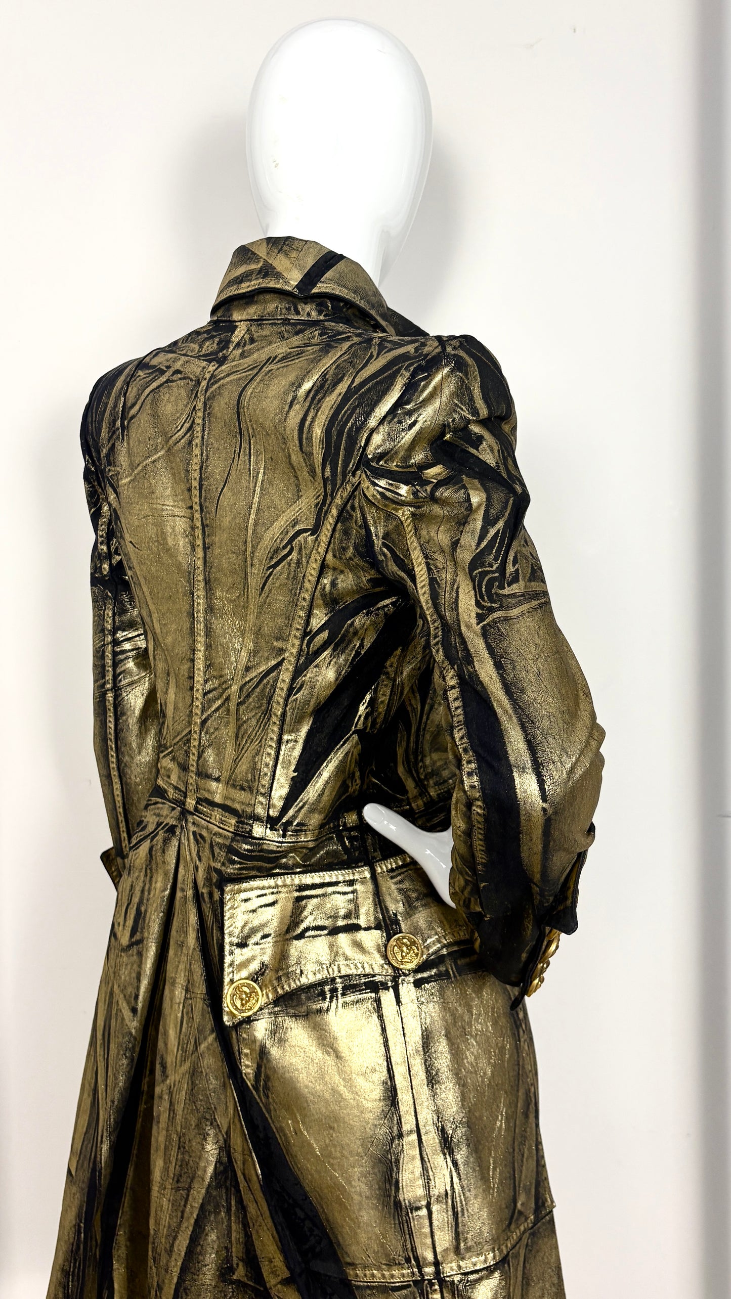 Balmain gold laminated frock coat