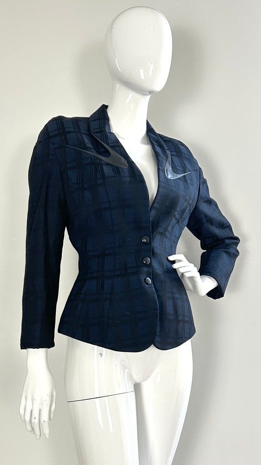 Thierry Mugler check jacket with leather detail