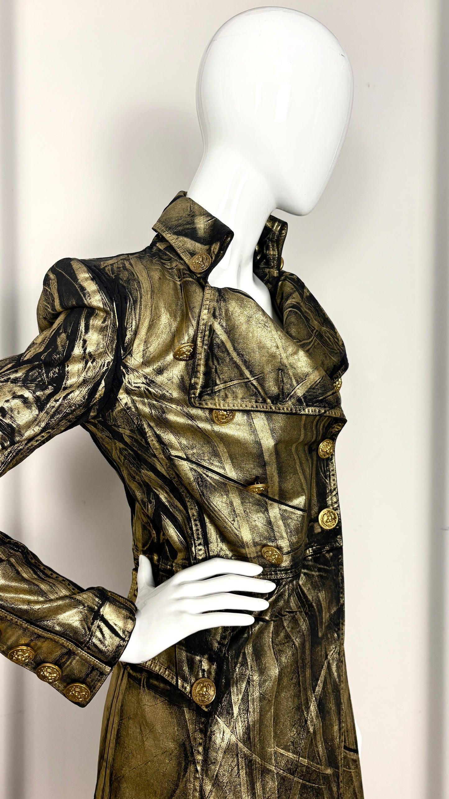 Balmain gold laminated frock coat
