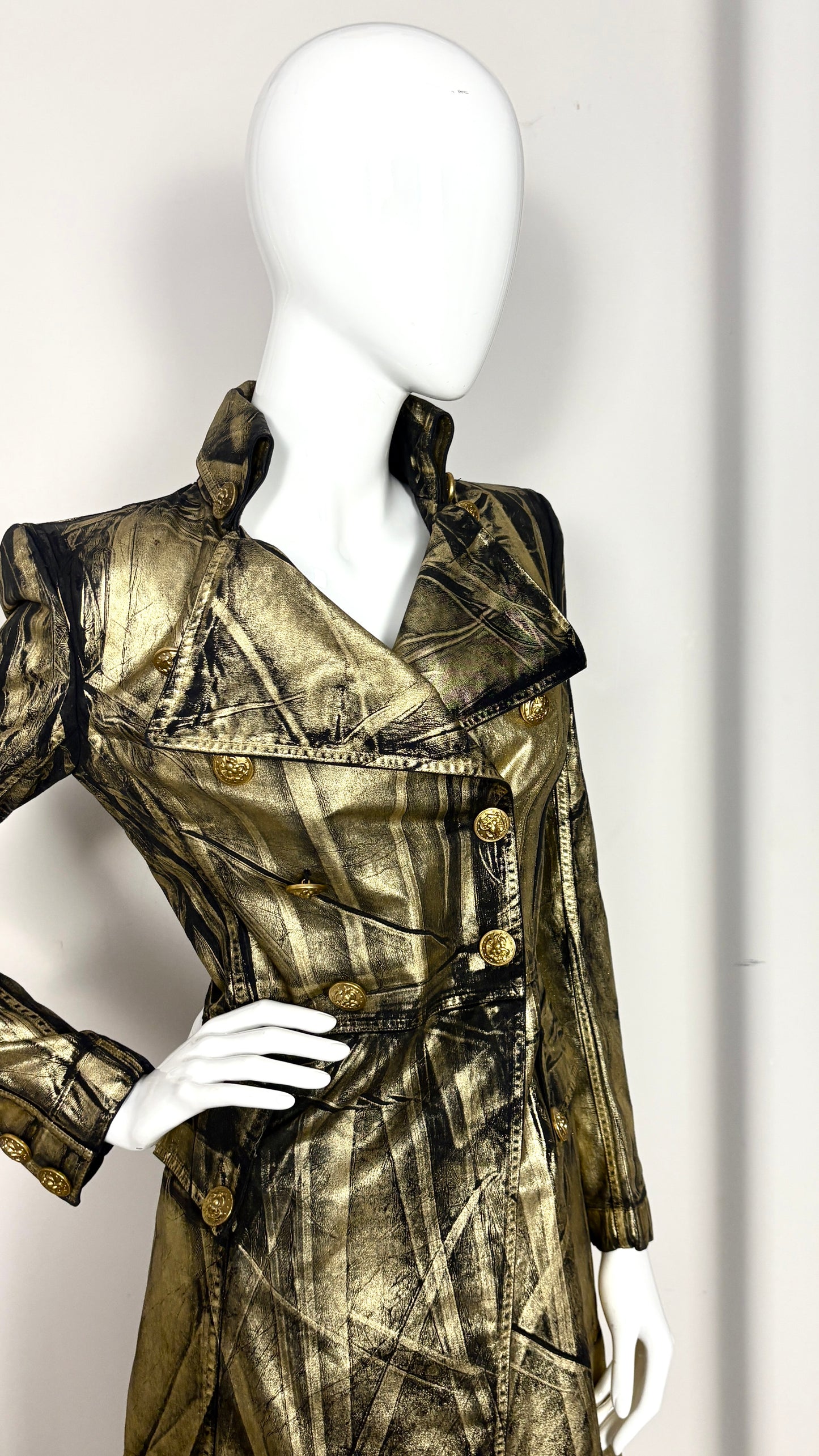 Balmain gold laminated frock coat