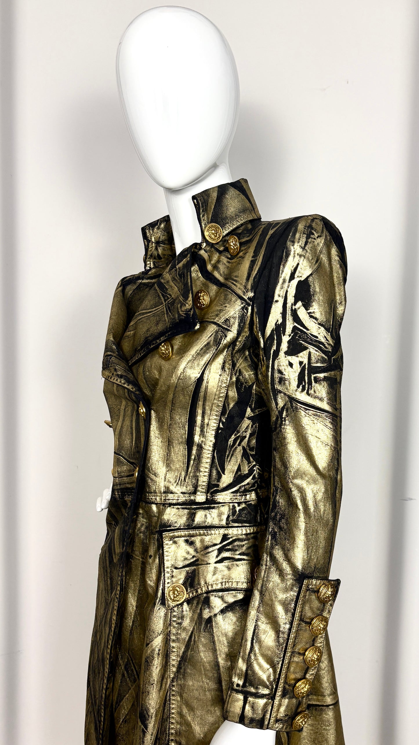 Balmain gold laminated frock coat