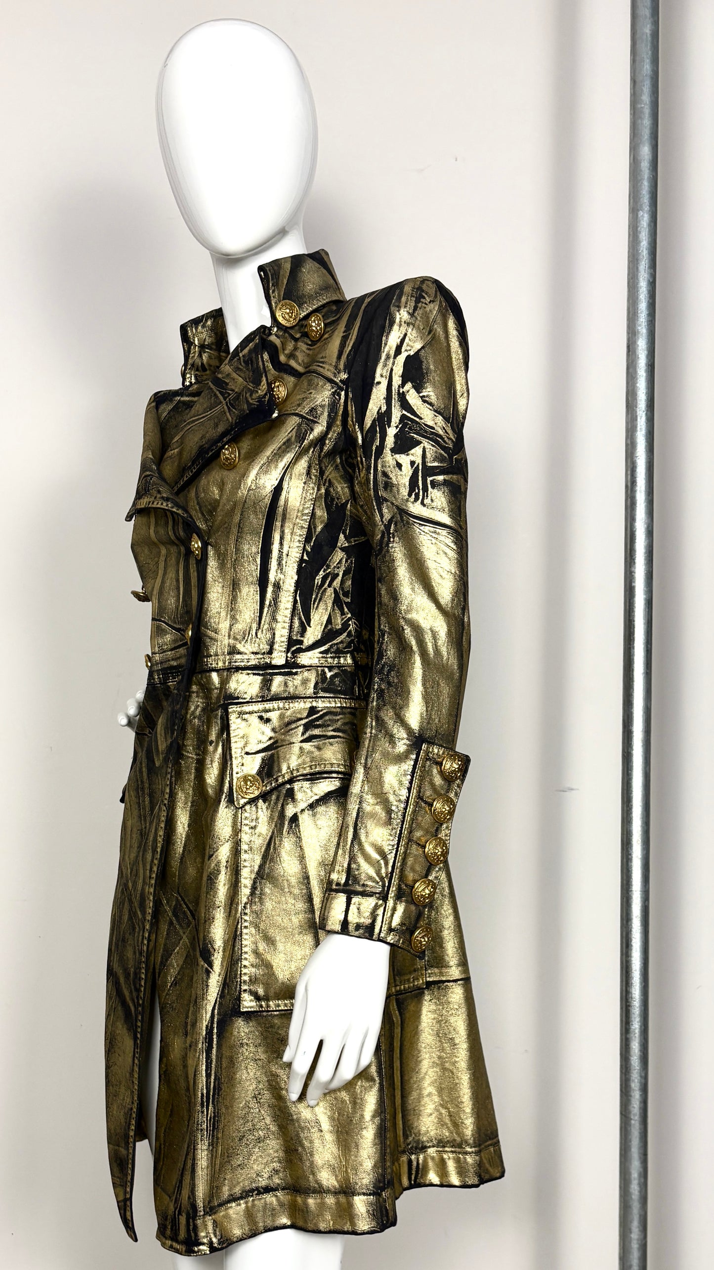 Balmain gold laminated frock coat