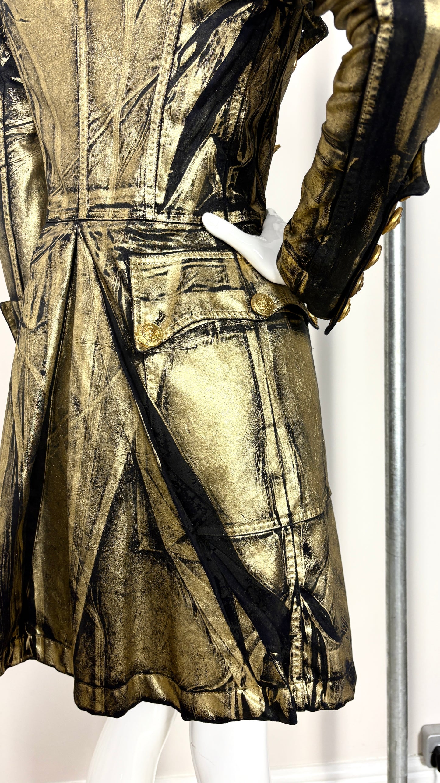 Balmain gold laminated frock coat
