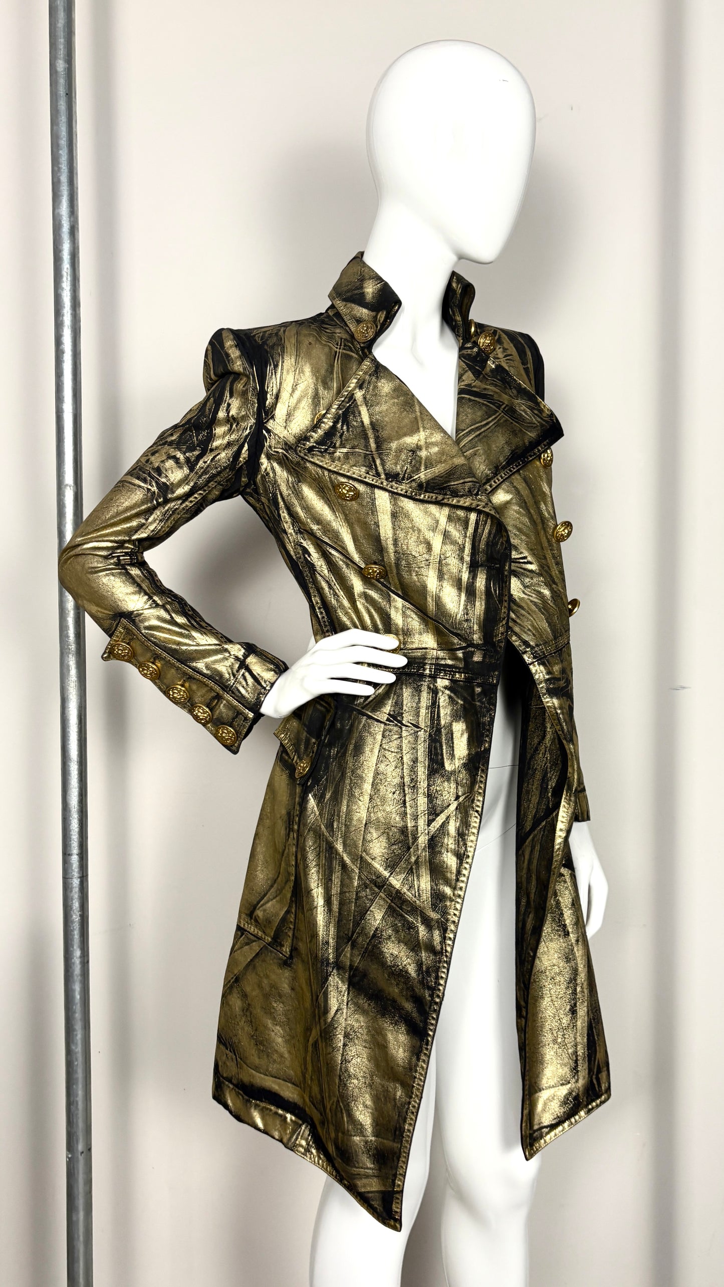 Balmain gold laminated frock coat