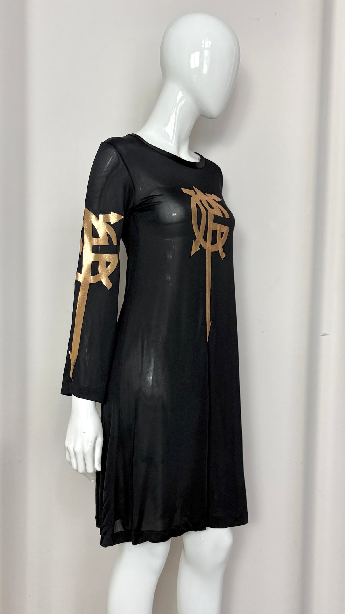 Jean Paul Gaultier metallic graphic logo dress