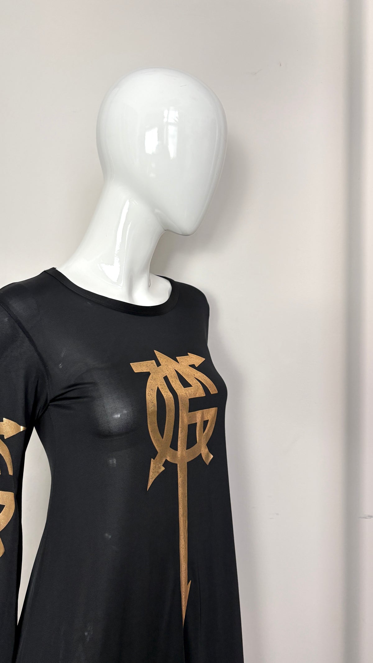 Jean Paul Gaultier metallic graphic logo dress