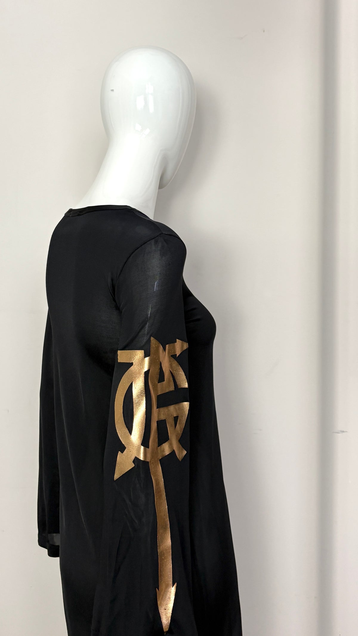 Jean Paul Gaultier metallic graphic logo dress