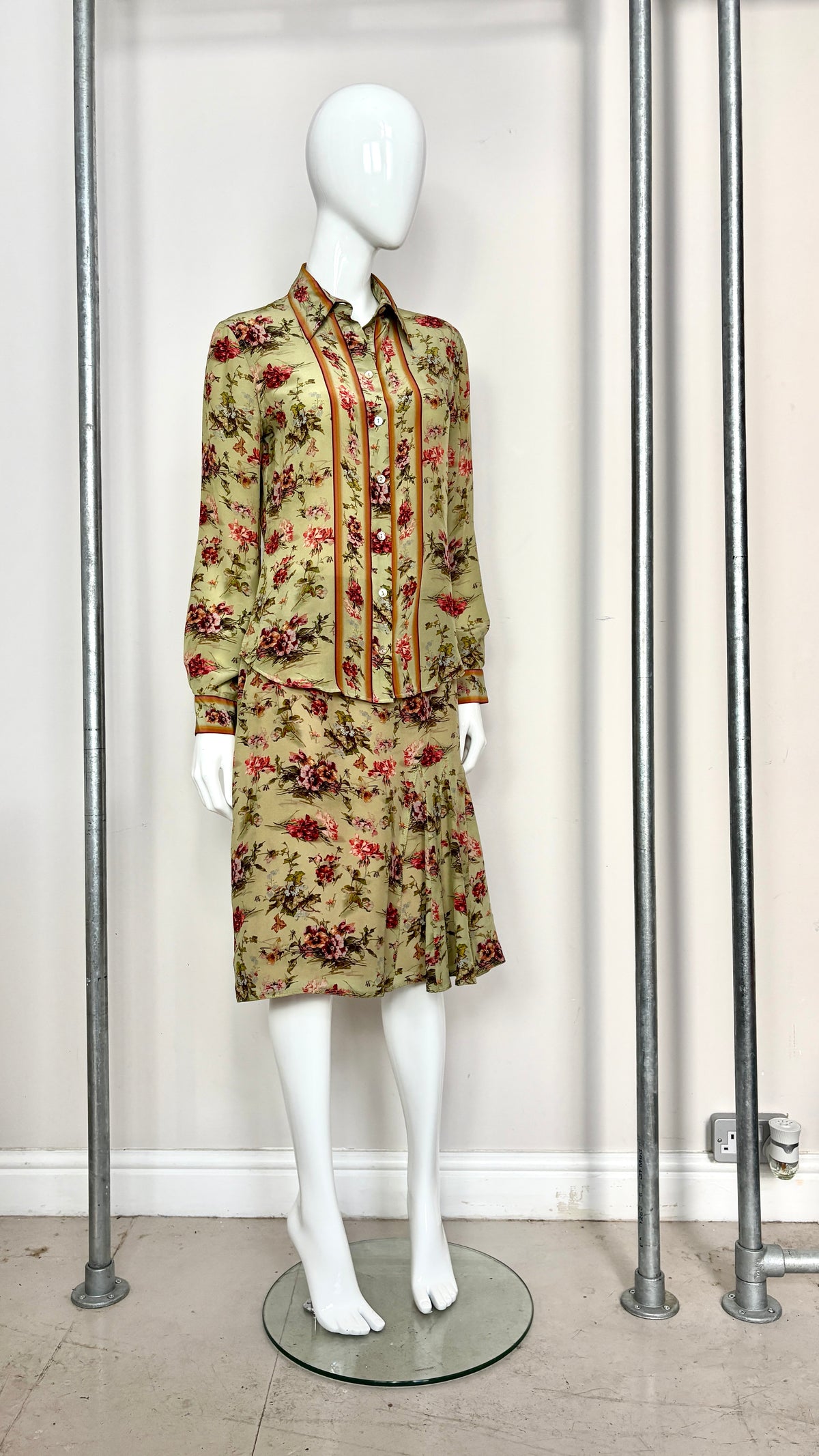 Jean Paul Gaultier floral skirt and shirt ensemble