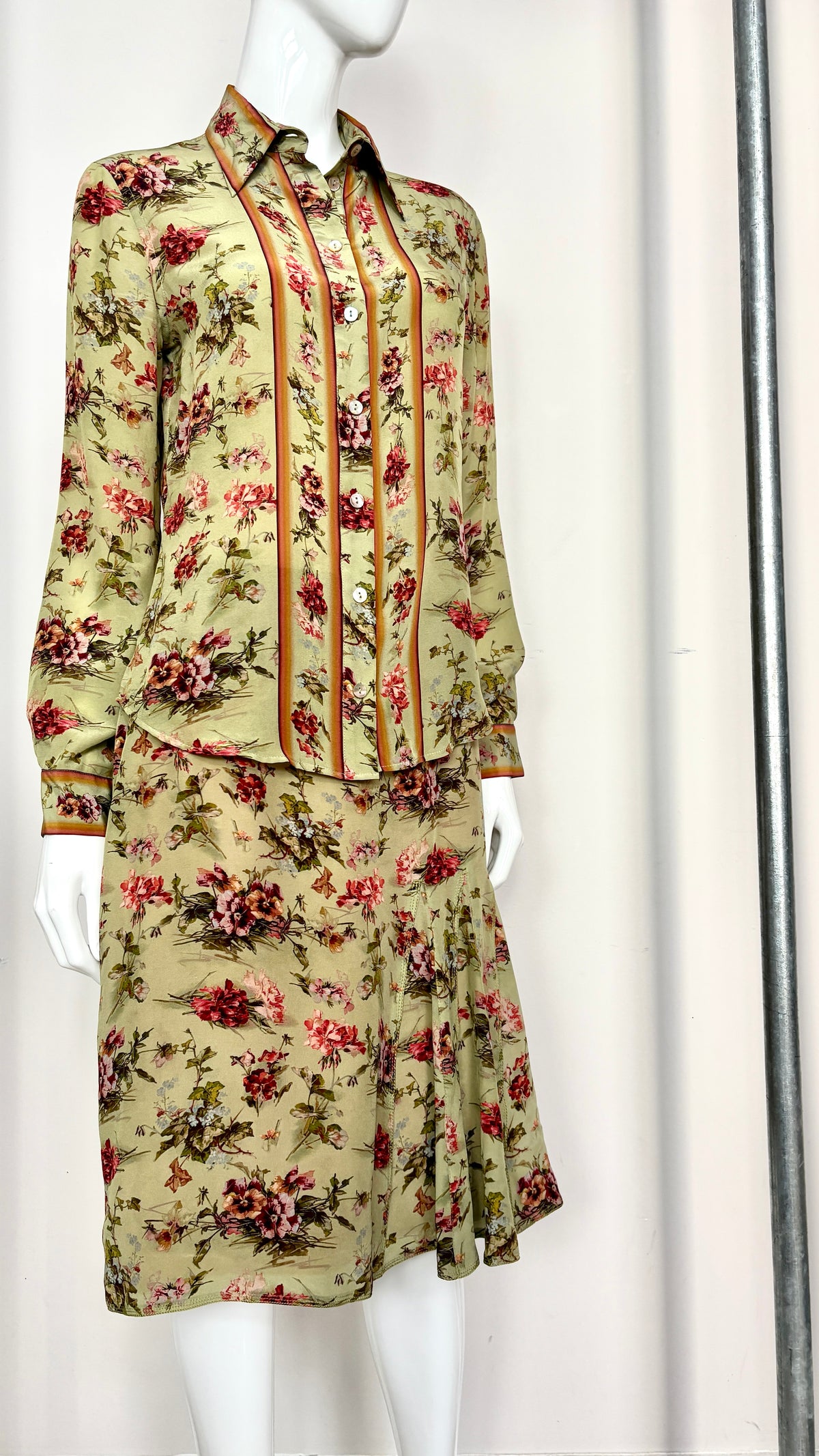 Jean Paul Gaultier floral skirt and shirt ensemble