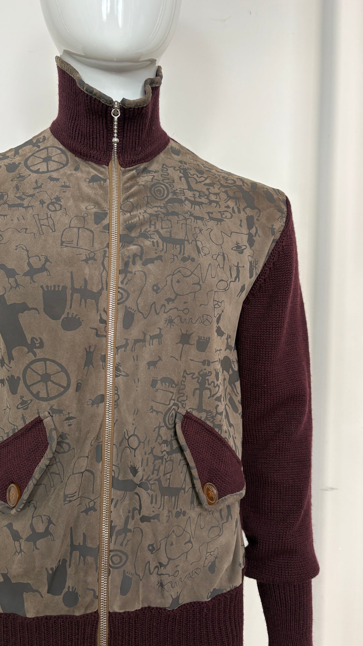 Vivienne Westwood Man A/W 2007 'Wake Up Cavegirl' print suede cave drawing bomber