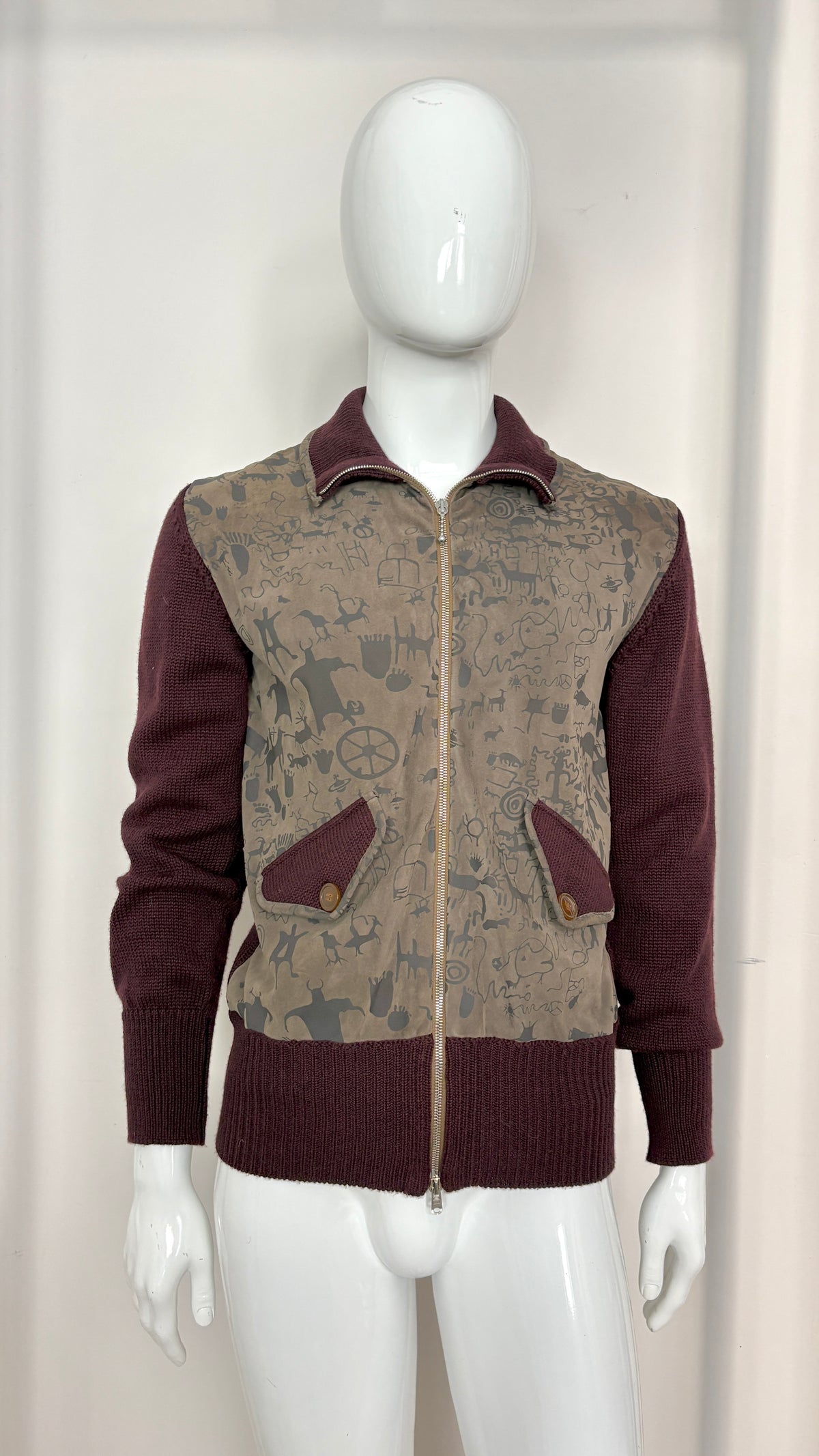 Vivienne Westwood Man A/W 2007 'Wake Up Cavegirl' print suede cave drawing bomber