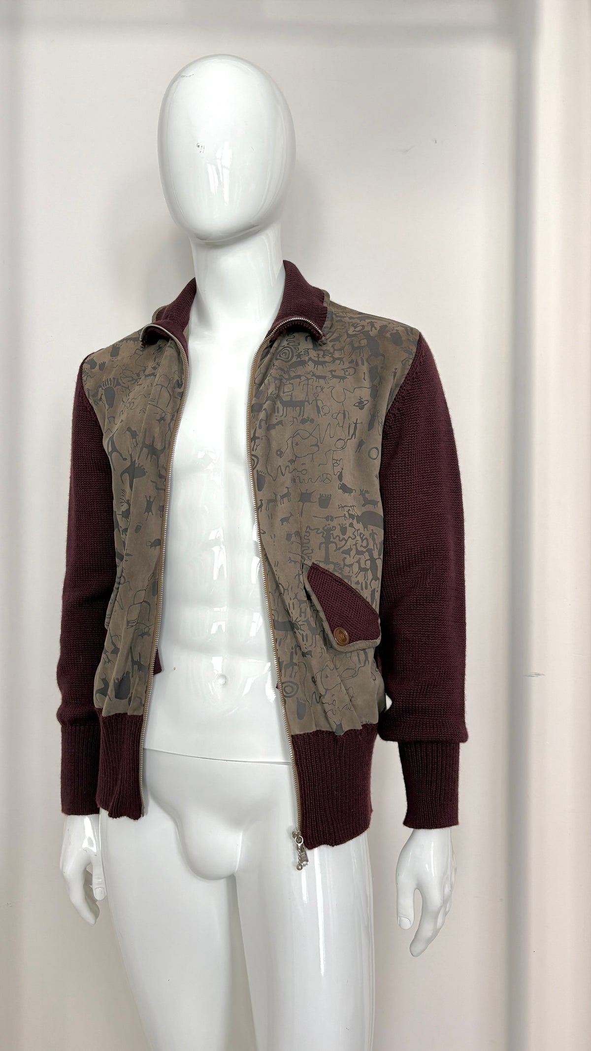 Vivienne Westwood Man A/W 2007 'Wake Up Cavegirl' print suede cave drawing bomber
